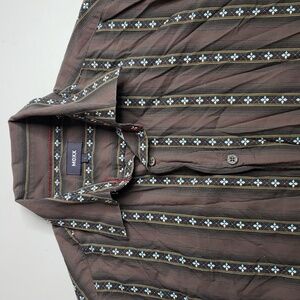MEXX 100% Cotton Printed Flip Cuff Button Up Shirt Size L Western Country Brown
